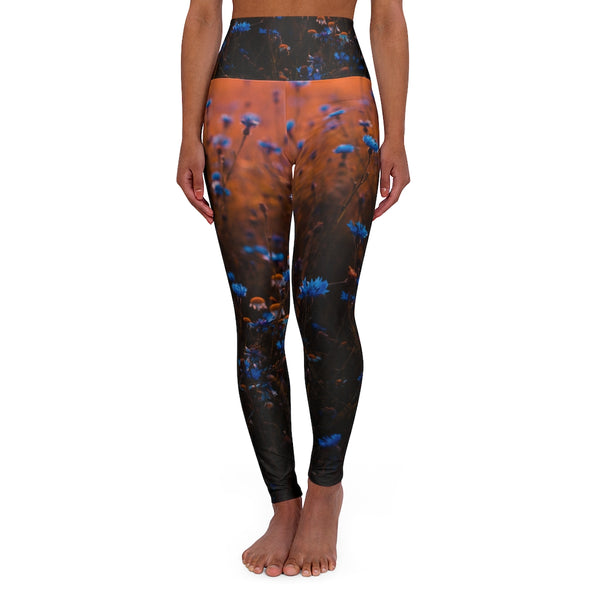Blue Corn Flower High Waisted Yoga Leggings