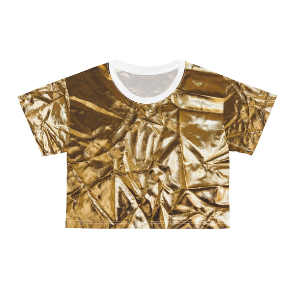 Gold Crinkle Crop Tee
